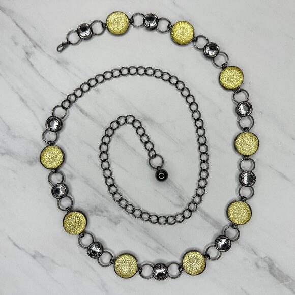 Clear Yellow Rhinestone Gunmetal Chain Link Belt One Size ✨ - Picture 1 of 12